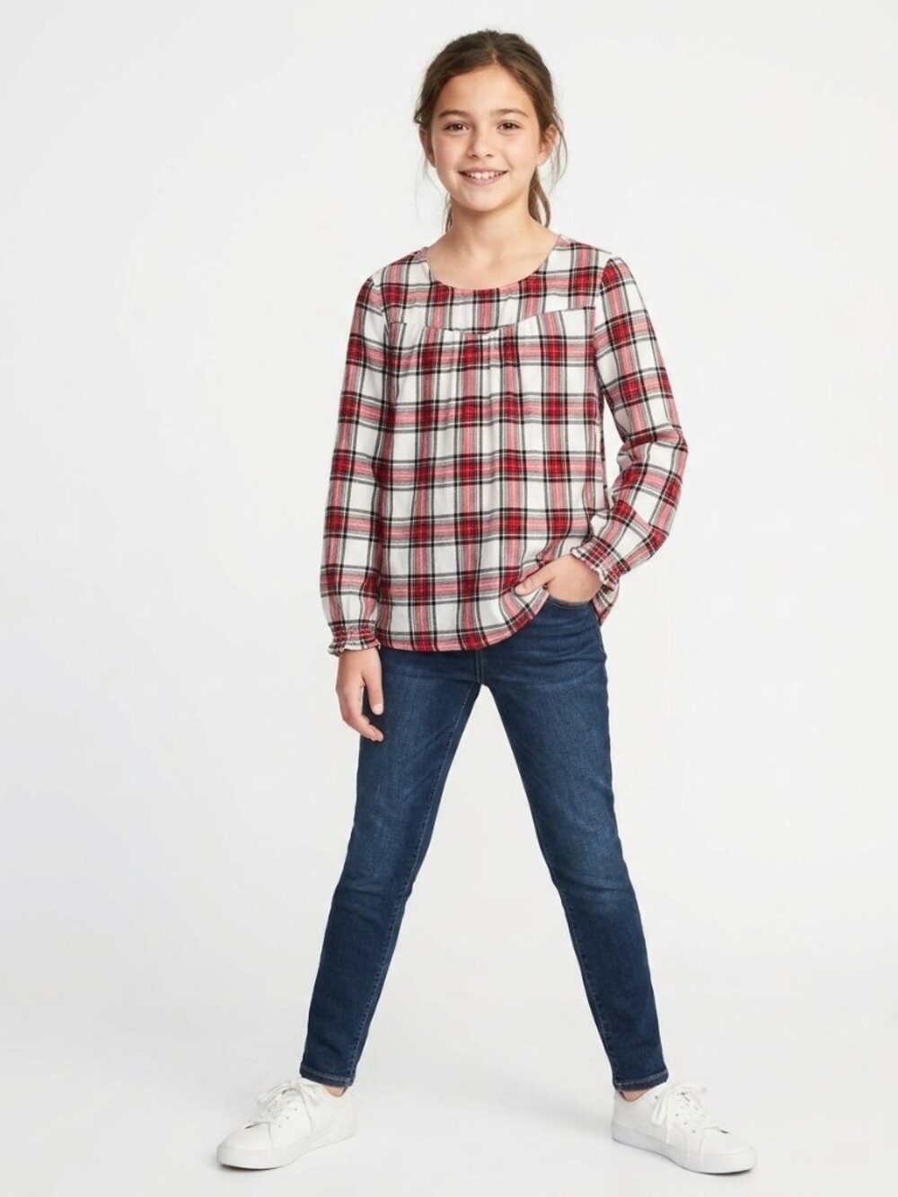 Girls Plaid Long-Sleeve Top - Red & White size XL(14/16)